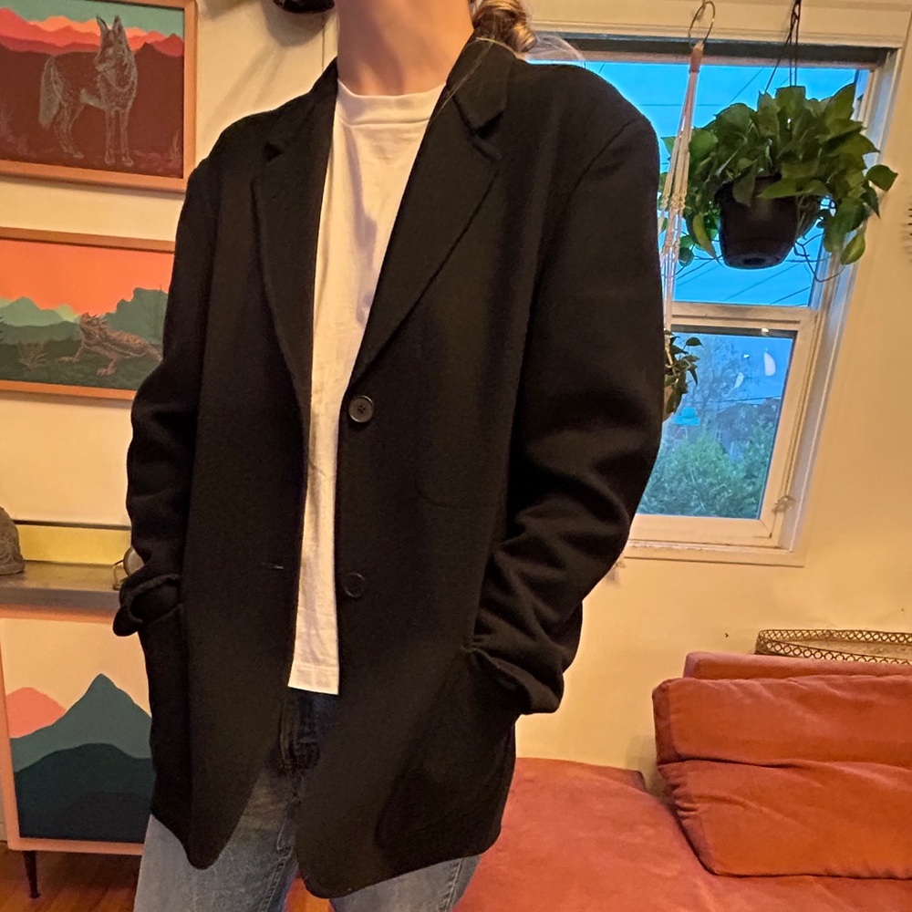 Classic Navy Women’s Wool Blend Blazer Jacket - UNIQLO